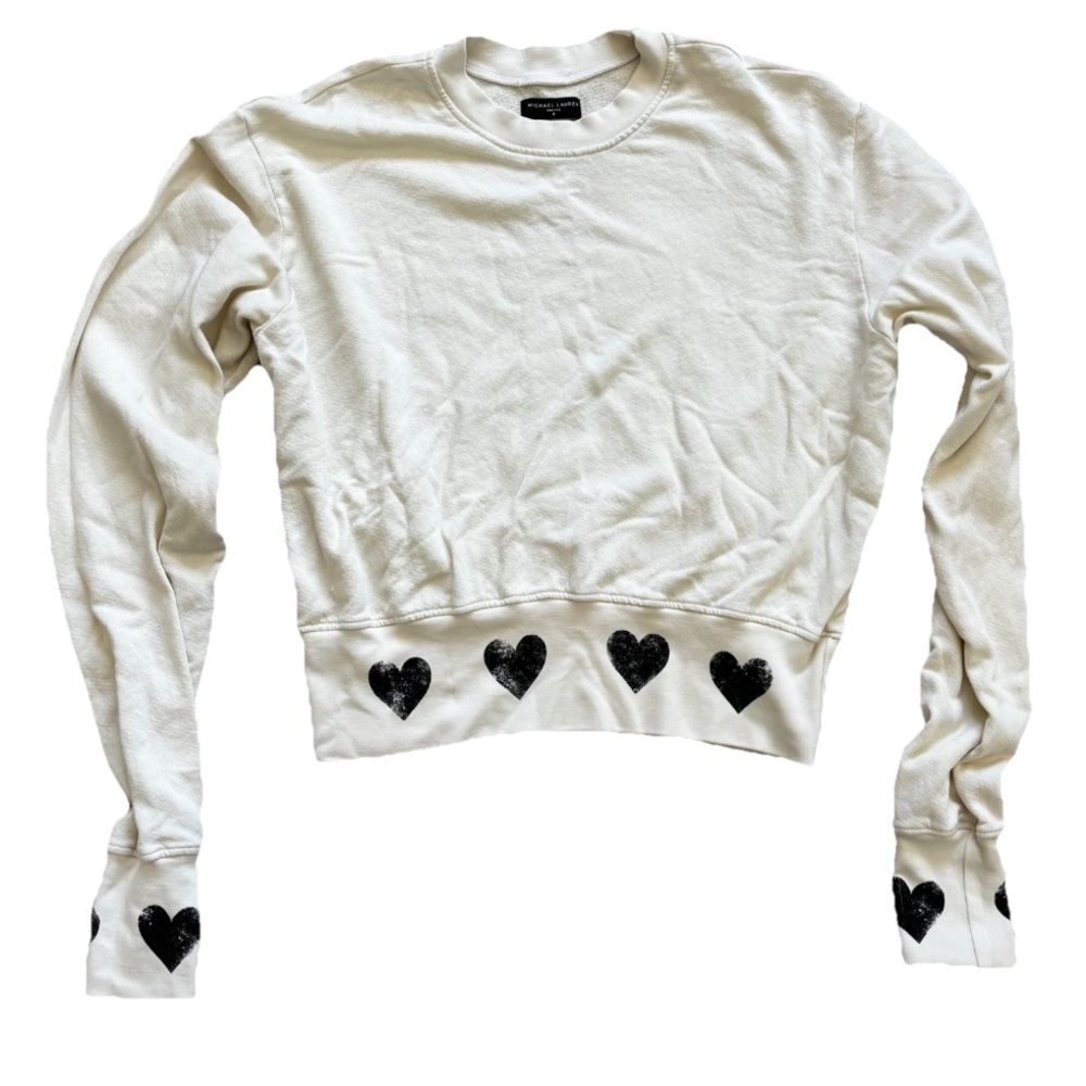Michael Lauren Kamon Cropped Heart-Patterned Women's Sweatshirt Small Artsy